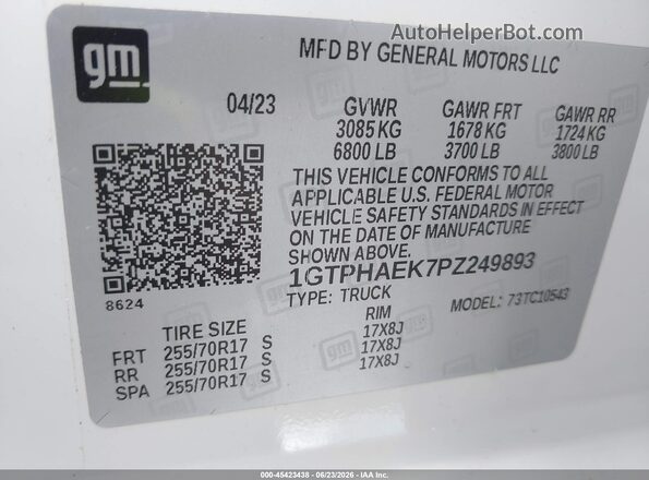 1GTPHAEK7PZ249893 2023 GMC SIERRA White Engine compartment view