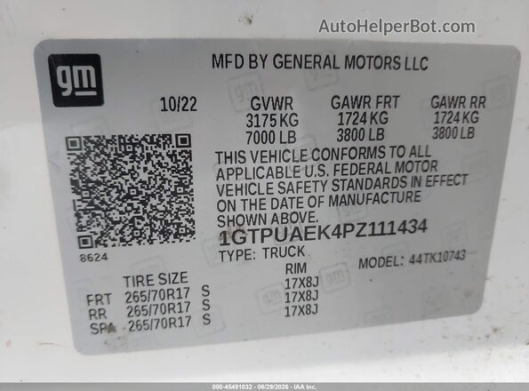 1GTPUAEK4PZ111434 2023 GMC SIERRA White Vista del compartimento del motor