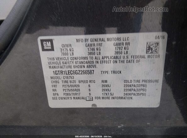 1GTR1LEC6GZ266587 2016 GMC SIERRA Gray Вид підкапотного простору