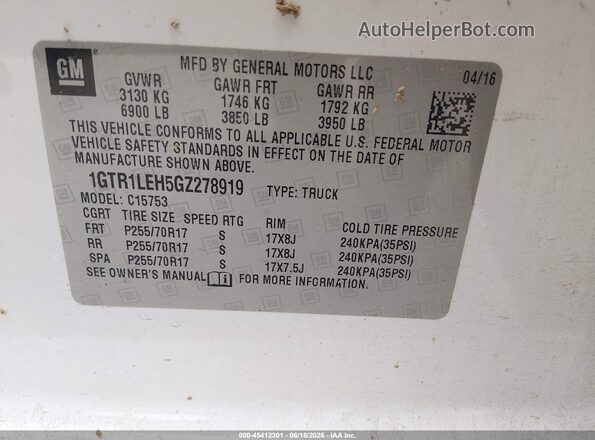 1GTR1LEH5GZ278919 2016 GMC SIERRA Белый Вид подкапотного пространства