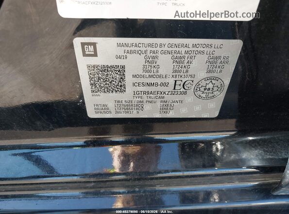 1GTR9AEFXKZ323308 2019 GMC SIERRA Black Widok komory silnika