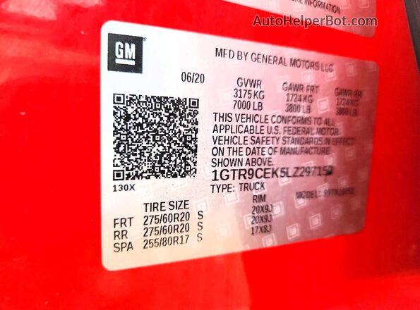 1GTR9CEK5LZ297159 2020 GMC SIERRA Red Вид підкапотного простору