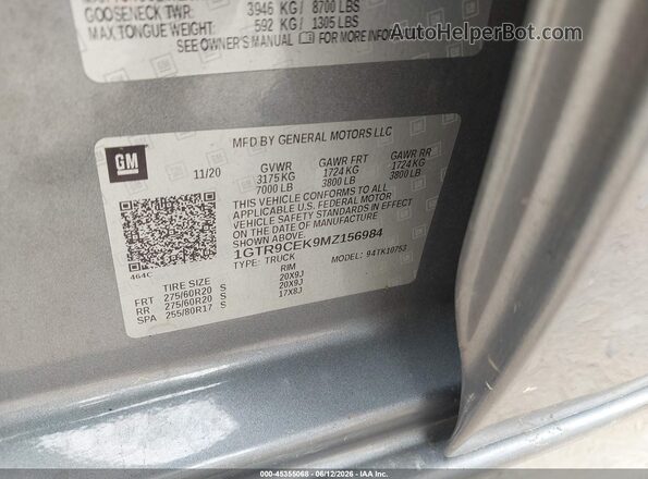 1GTR9CEK9MZ156984 2021 GMC SIERRA Gray ძრავის განყოფილების ხედი