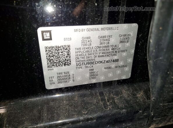 1GTU9BED0KZ407488 2019 GMC SIERRA Black Вид підкапотного простору