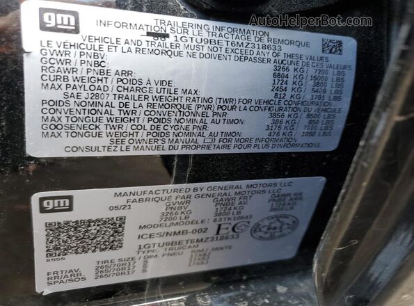 1GTU9BET6MZ318633 2021 GMC SIERRA Black Engine compartment view