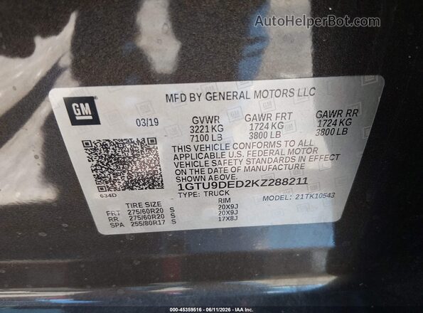 1GTU9DED2KZ288211 2019 GMC SIERRA Brown ძრავის განყოფილების ხედი