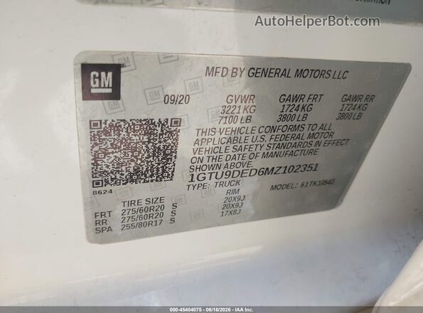 1GTU9DED6MZ102351 2021 GMC SIERRA White Widok komory silnika