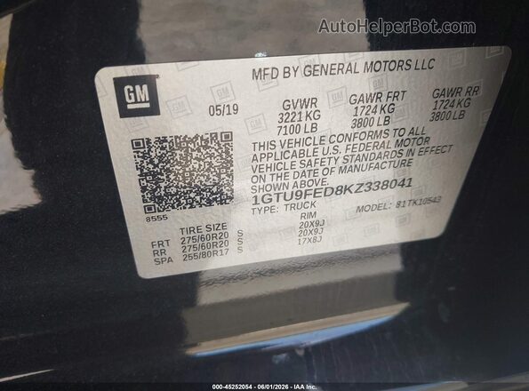 1GTU9FED8KZ338041 2019 GMC SIERRA Black Вид підкапотного простору