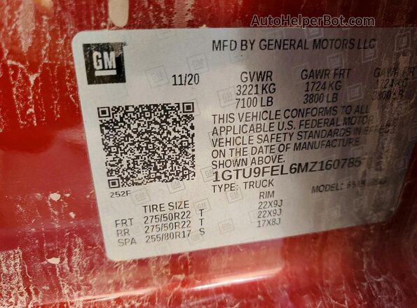 1GTU9FEL6MZ160785 2021 GMC SIERRA Red Vista del compartimento del motor