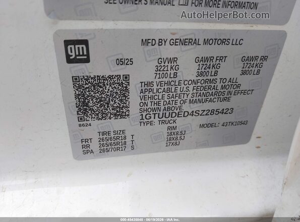 1GTUUDED4SZ285423 2025 GMC SIERRA White Engine compartment view