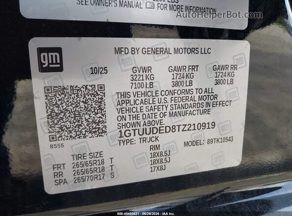 1GTUUDED8TZ210919 2026 GMC SIERRA Black Widok komory silnika