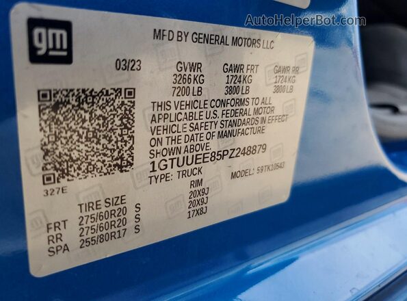 1GTUUEE85PZ248879 2023 GMC SIERRA Blue ძრავის განყოფილების ხედი