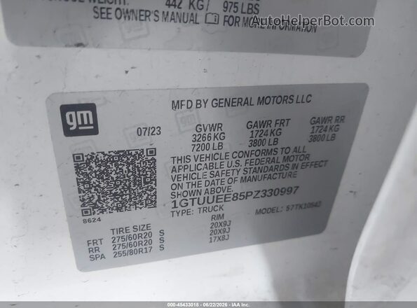 1GTUUEE85PZ330997 2023 GMC SIERRA White ძრავის განყოფილების ხედი