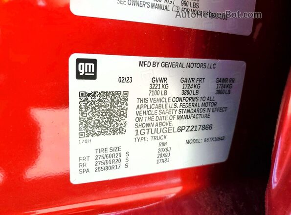 1GTUUGEL6PZ217866 2023 GMC SIERRA Red Շարժիչի բաժամունքի տեսք