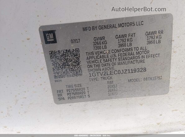 1GTV2LEC0JZ119328 2018 GMC SIERRA White Engine compartment view