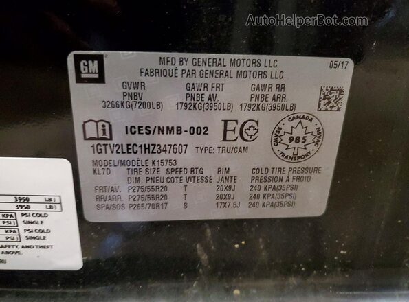1GTV2LEC1HZ347607 2017 GMC SIERRA Black 