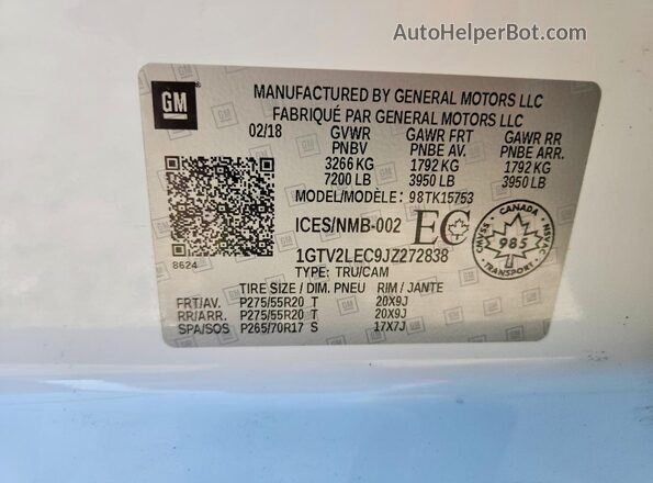 1GTV2LEC9JZ272838 2018 GMC SIERRA White Շարժիչի բաժամունքի տեսք