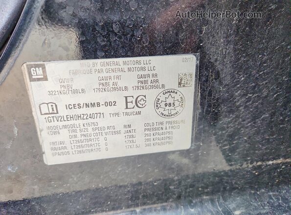 1GTV2LEH0HZ240771 2017 GMC SIERRA Black Вид підкапотного простору
