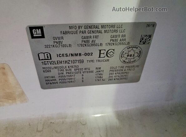 1GTV2LEH1HZ107159 2017 GMC SIERRA Белый Вид подкапотного пространства