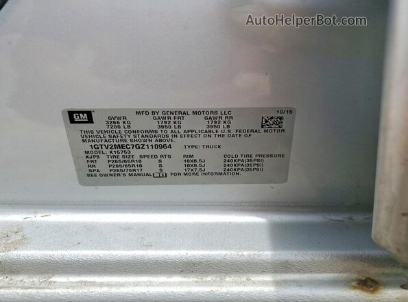 1GTV2MEC7GZ110964 2016 GMC SIERRA Silver Շարժիչի բաժամունքի տեսք