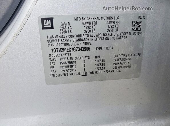 1GTV2MEC7GZ343906 2016 GMC SIERRA Silver Вид підкапотного простору