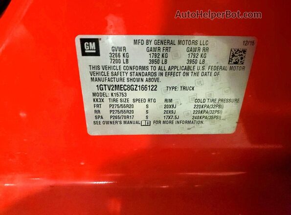 1GTV2MEC8GZ166122 2016 GMC SIERRA Красный Вид подкапотного пространства
