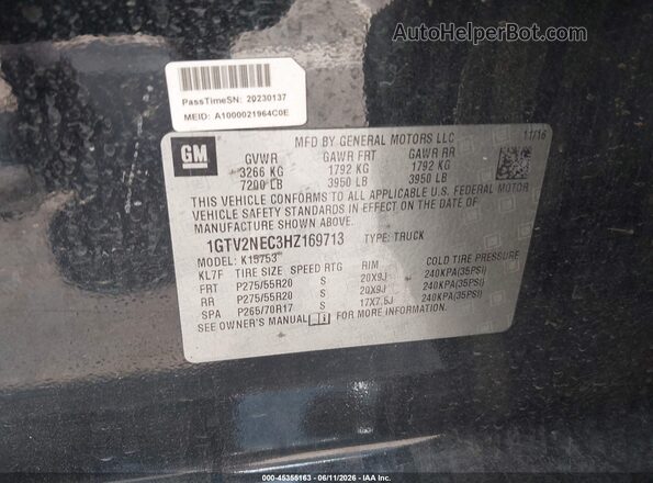 1GTV2NEC3HZ169713 2017 GMC SIERRA Black Widok komory silnika