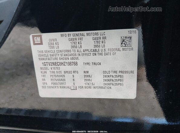 1GTV2NEC8HZ198768 2017 GMC SIERRA Black Engine compartment view