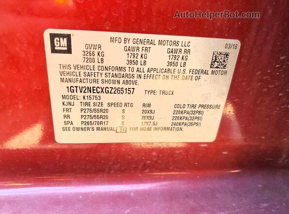 1GTV2NECXGZ265157 2016 GMC SIERRA Burgundy Vista del compartimento del motor