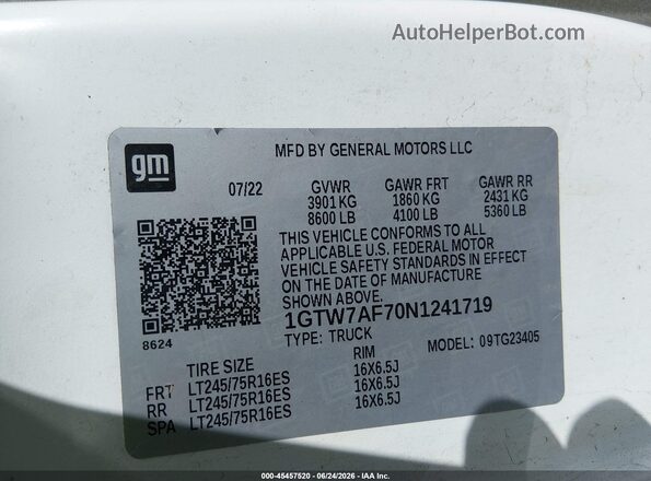 1GTW7AF70N1241719 2022 GMC SAVANA CARGO Белый Вид подкапотного пространства