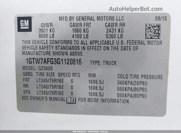 1GTW7AFG3G1120816 2016 GMC SAVANA 2500 White Engine compartment view
