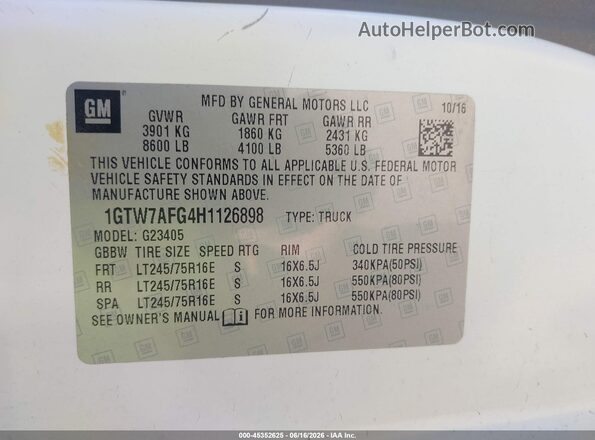 1GTW7AFG4H1126898 2017 GMC SAVANA 2500 White Engine compartment view