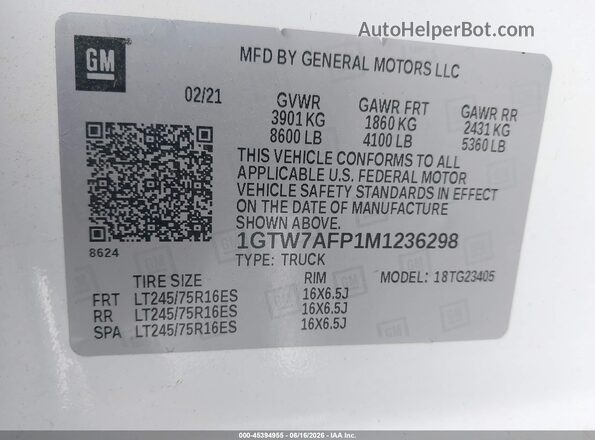 1GTW7AFP1M1236298 2021 GMC SAVANA CARGO White 