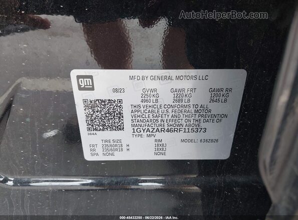 1GYAZAR46RF115373 2024 CADILLAC XT4 Black Շարժիչի բաժամունքի տեսք