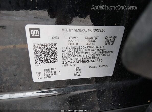 1GYAZAR46RF143660 2024 CADILLAC XT4 Black Շարժիչի բաժամունքի տեսք
