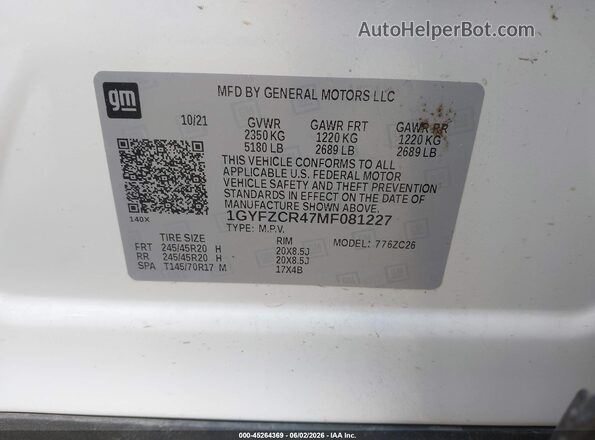 1GYFZCR47MF081227 2021 CADILLAC XT4 Белый Вид подкапотного пространства
