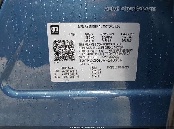 1GYFZCR48RF248394 2024 CADILLAC XT4 Blue Widok komory silnika
