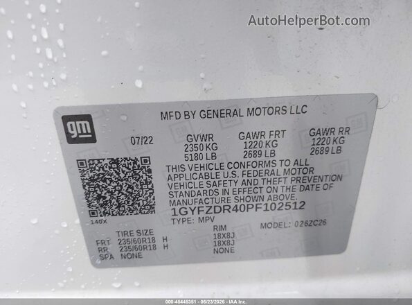 1GYFZDR40PF102512 2023 CADILLAC XT4 White ძრავის განყოფილების ხედი