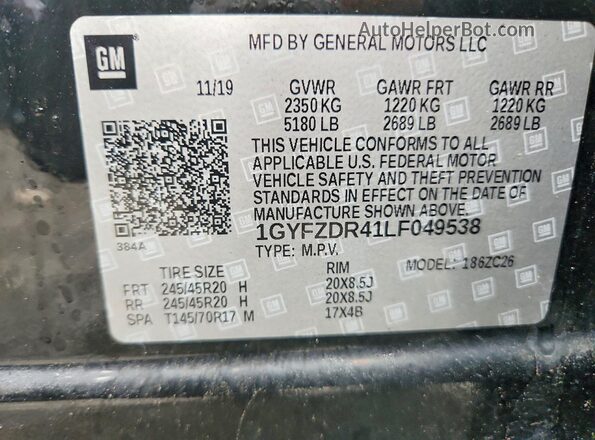 1GYFZDR41LF049538 2020 CADILLAC XT4 Black Vista interior de 360 grados