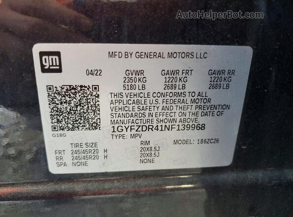 1GYFZDR41NF139968 2022 CADILLAC XT4 Black Вид наклейки з VIN-кодом