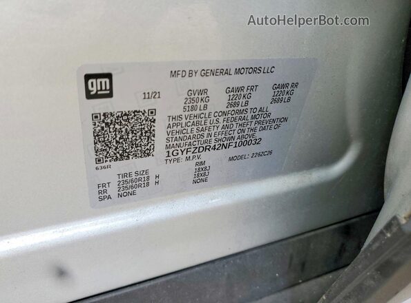 1GYFZDR42NF100032 2022 CADILLAC XT4 Silver Սալոնի 360 աստիճան տեսք