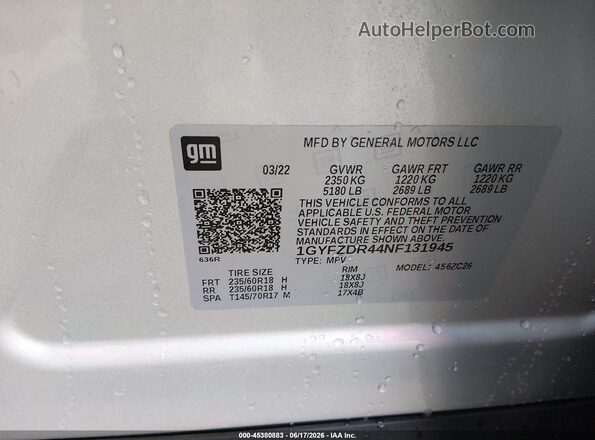 1GYFZDR44NF131945 2022 CADILLAC XT4 Silver Vista del compartimento del motor