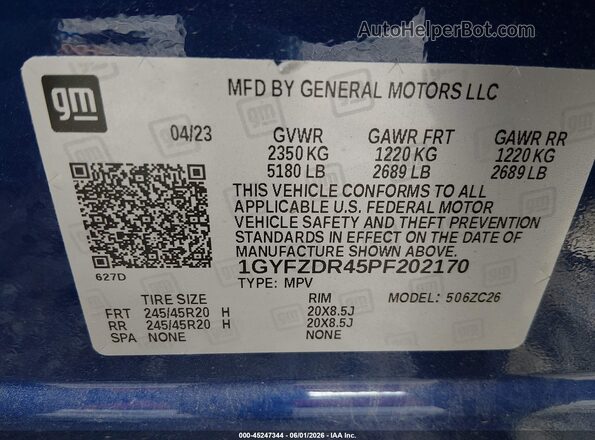 1GYFZDR45PF202170 2023 CADILLAC XT4 Blue Вид підкапотного простору