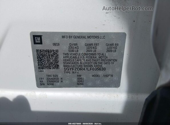 1GYFZDR47LF035630 2020 CADILLAC XT4 Белый Вид подкапотного пространства