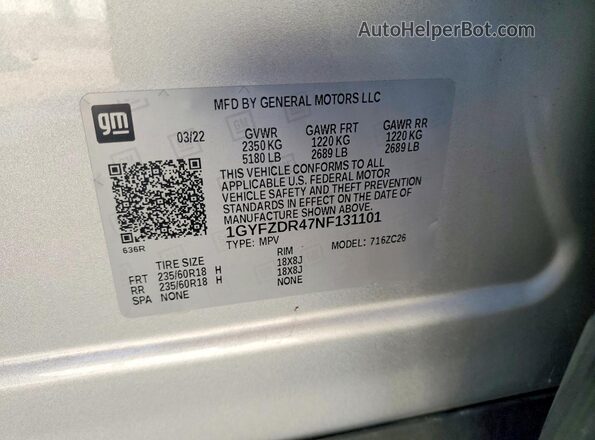 1GYFZDR47NF131101 2022 CADILLAC XT4 Silver 