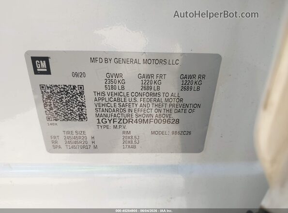 1GYFZDR49MF009628 2021 CADILLAC XT4 White Շարժիչի բաժամունքի տեսք