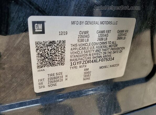 1GYFZDR4XLF075314 2020 CADILLAC XT4 Black VIN კოდის სტიკერის ხედი