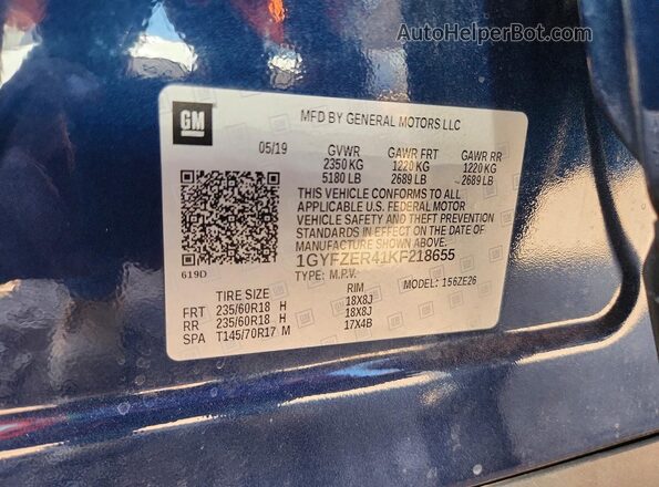 1GYFZER41KF218655 2019 CADILLAC XT4 Синий Вид наклейки с VIN-кодом