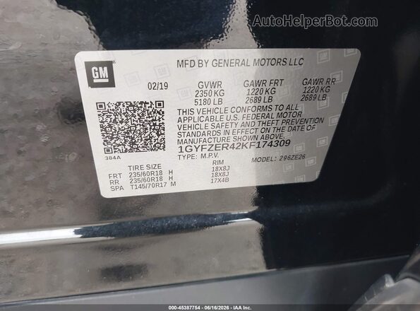 1GYFZER42KF174309 2019 CADILLAC XT4 Black ძრავის განყოფილების ხედი