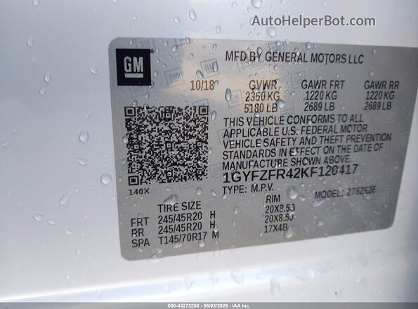 1GYFZFR42KF120417 2019 CADILLAC XT4 White Vista del compartimento del motor